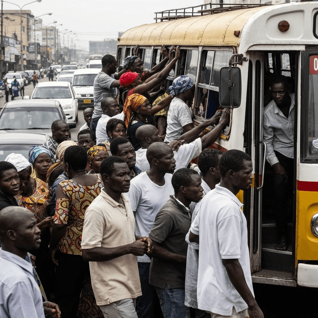 Lagos commuters boarding buses